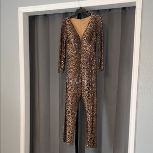 Jovani Leopard Print Sequin Jumpsuit sz4-6